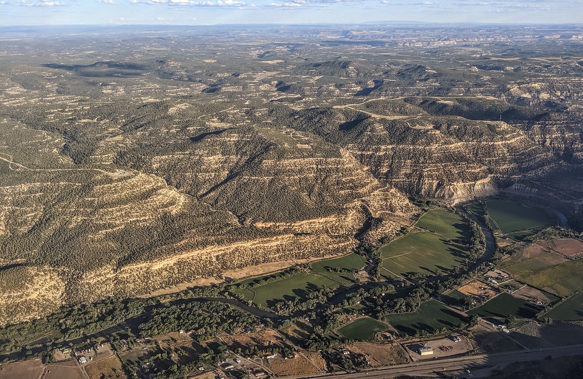 Aerial view of the Animas River near Cedar Hill, New Mexico.